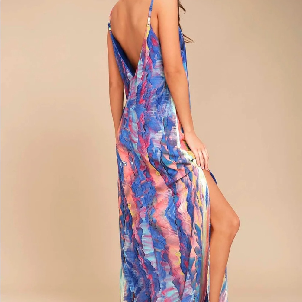 Lulus Flying Watercolors Blue Maxi